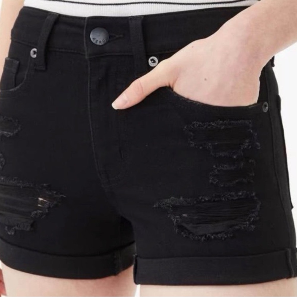 Aeropostale Black High Waist Distressed Shorts